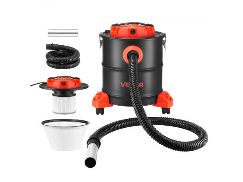 Ash Vacuum - 5.3 Gal - 1200W Powerful Fireplace Cleaner with Casters for Fireplace - Pellet Stove - Wood Stoves - Fire Pit & Grills - Black & Orange