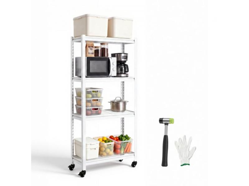 GYLKHJZX3012YC244001V0 4-Tier Garage Shelving with Wheels - 30 x 12 x 63 in. - 800 lbs Static Load - Heavy-Duty Metal Unit - White