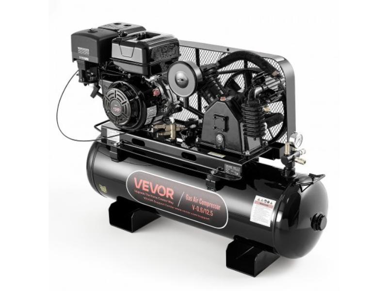 Gas Powered Air Compressor - 30 Gallon - 15 HP - 7.65 CFM at 90 PSI Two-Stage Compression - 175 PSI Max Pressure for Workshops & Constructions