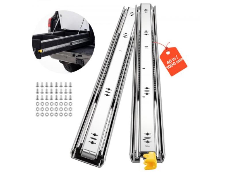 Heavy Duty Drawer Slides - 40 in. 250 lbs with Lock Side Mount Rails for Cabinets - Kitchen - Workbench & RV - Carbon Steel Pair