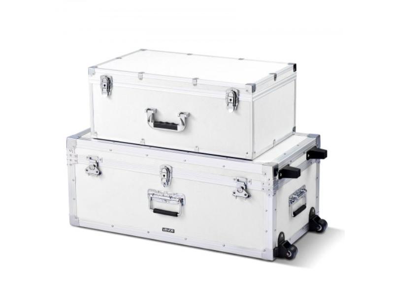 DXJSCWX2833I84QAW001V0 Wooden Suitcase Metal Storage Trunk Box with Padlocks & Large Trunk, White - Set of 2