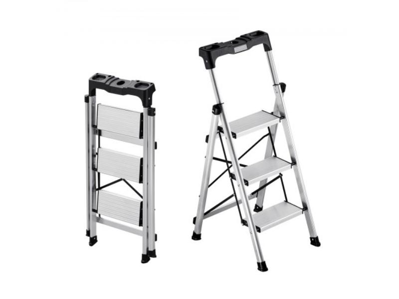 VEVOR 3 Step Ladder, Folding Step Stool with Wide Anti-Slip Pedal and Comfort Handgrip, 330 lbs Capacity Portable Aluminum Stepladder, Multi-Use...