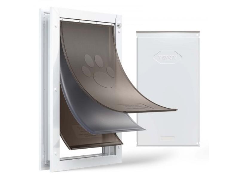 Extra Large Pet Door with Three Magnetic Flaps & Metal Frame - Strong & Weatherproof Dog Door for Interior & Exterior Doors - White