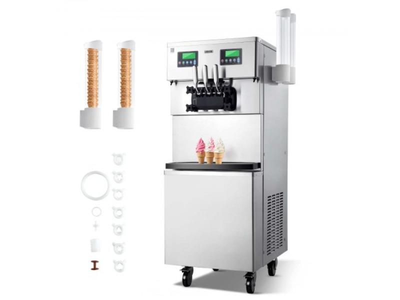 Commercial Ice Cream Machine - 34-44 L-H Yield - Dual-Compressor Freestanding Soft Serve Maker with 2 x 10 L Hoppers & 3 Flavors