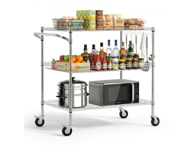 GSCFTCDN3CGSUB4U8001V0 Kitchen Utility Cart - 3 Tier Heavy Duty Adjustable Wire Storage Rack - Steel Rolling Trolley on Wheels - 40 x 25 x 40.9 in