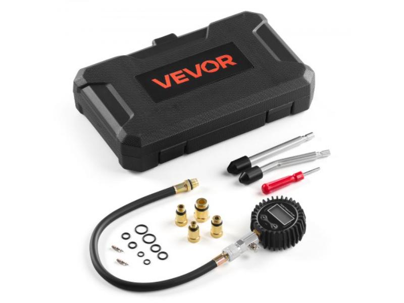 Engine Cylinder Compression Tester Kit - Pressure Gauge 10-200 PSI - 4 Adapters - Straight & Angled Tubes for Automotive Cars & Motorcycles