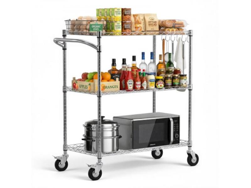 GSCFTCDN3CGSC65UN001V0 Kitchen Utility Cart - 3 Tier Heavy Duty Adjustable Wire Storage Rack - Steel Rolling Trolley on Wheels - 35 x 17.8 x 40.9 in