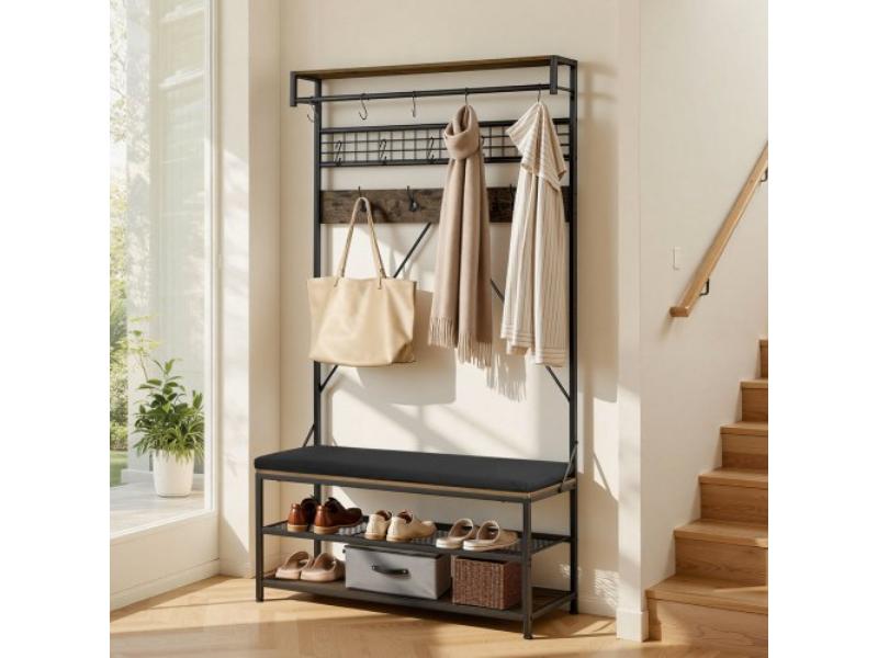 Hall Tree - 72 in. Coat Rack with Shoe Bench - 2-Tier Shoe Storage - Hooks - Hanging Rod & Wire Shelf for Entryway, Bedroom & Closet