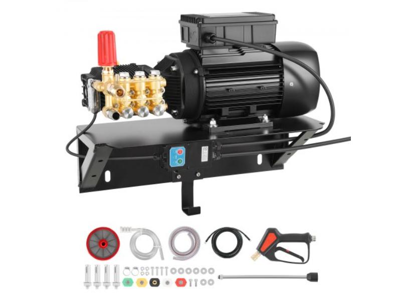 Electric Pressure Washer Pump Kit - 1220 PSI 2.2 GPM - 2 HP Motor 120 V - Includes Wall Mount Bracket - Spray Gun - Wand - Hose - 5 Nozzles