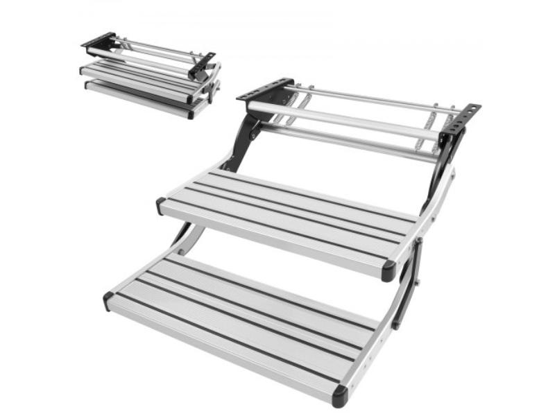 RV Steps - 2-Step - 440 lbs Load Capacity - Manual Retractable Telescopic Aluminum Alloy Steps - Non-Slip Entry Stairs for Camper Van & Motorhome