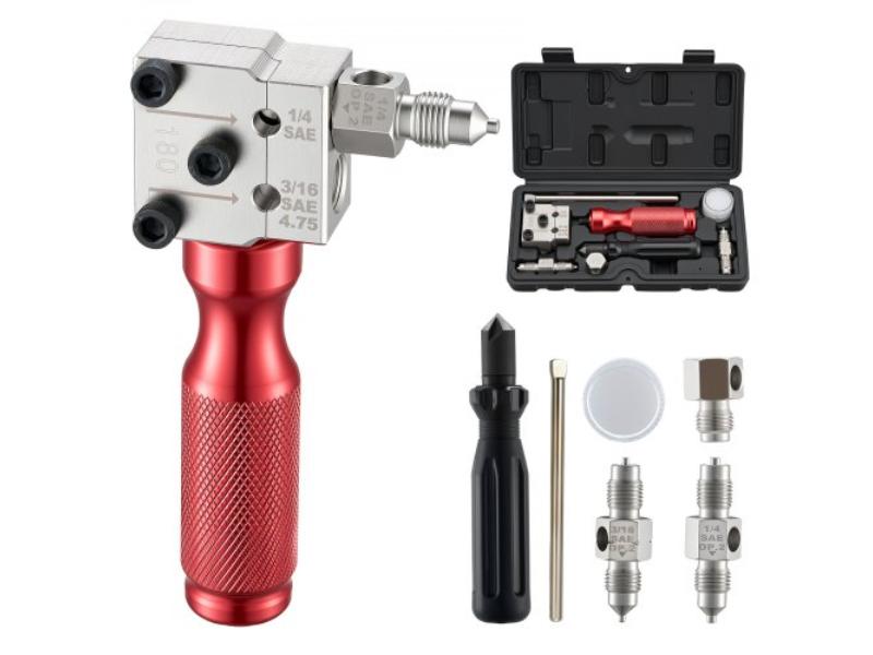 Brake Line Flaring Tool Kit - 45 Deg Single & Double Flare Tool for 0.18 in. & 0.25 in. Copper Tubing with 2 Forming Dies & Deburring Tool