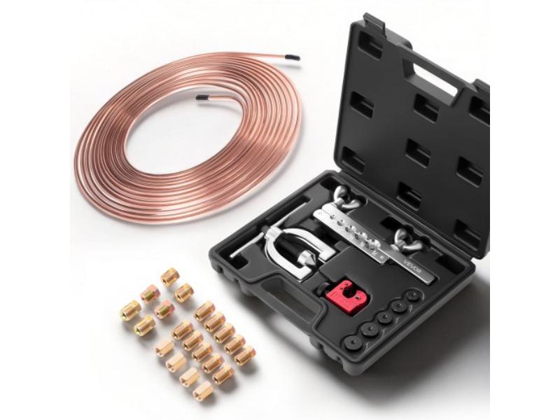 0.18 in. Brake Line Repair Kit with 45 Deg Double & Single Brake Line Flaring Tool - 25 ft. Copper Coated Brake Line - 16 Fittings & 4 Unions