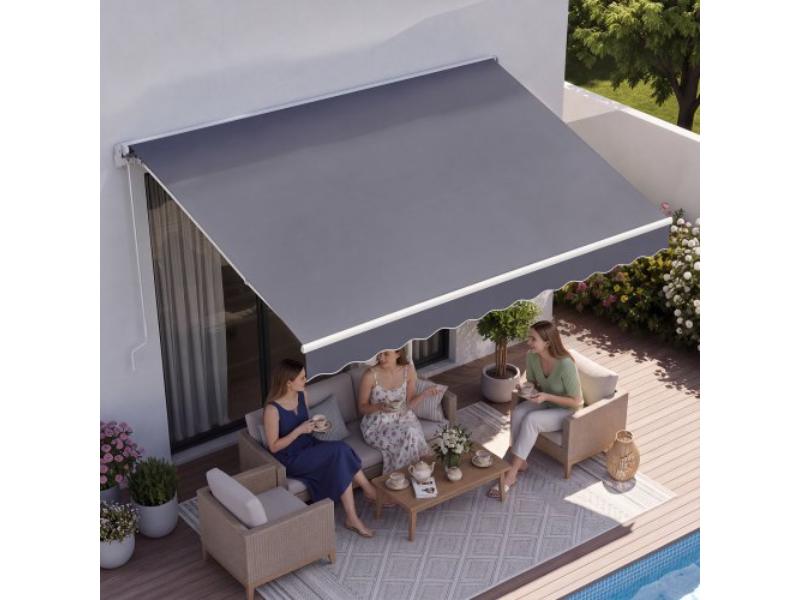 Manual Retractable Awning - 8.2 x 6.6 ft. - Water-Resistant Polyester Sunshade - Manual Crank for Deck, Balcony & Yard - Dark Gray