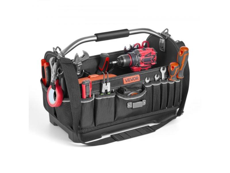 Tool Bag - 16.1 in. - 33-Pocket Open Top Tote - Portable Organizer with Hard Plastic Base - Adjustable Shoulder Strap for Professionals & Jobsite