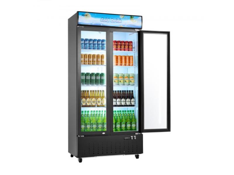 Commercial Merchandiser Refrigerator - 20.8 cu. ft. Upright Beverage Cooler - 2 Glass Doors - 8 Adjustable Shelves - Soft LED Lighting - Casters