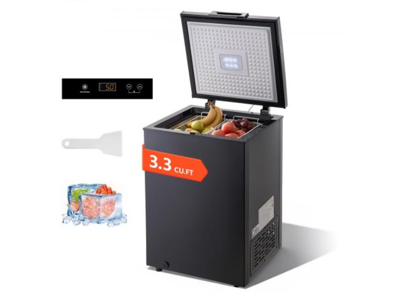 Chest Freezer - 3.3 cu ft. Compact Deep Freezer - Free Standing Top Open Door with 2 Removable Baskets & Adjustable Thermostat - Black