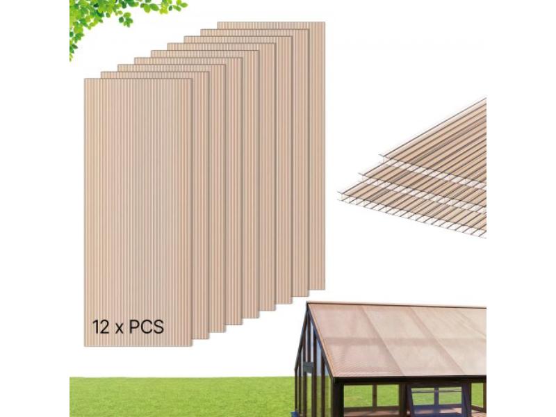 5 x 2 x 0.24 in. Polycarbonate Double-Layer Corrugated Roofing Panels - Waterproof Greenhouse Replacement Covers - Transparent Brown - 12 Piece