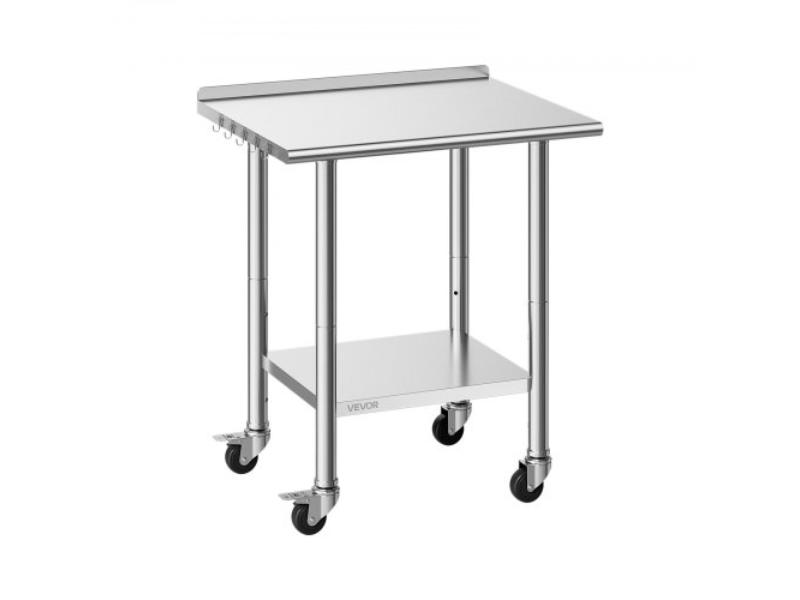 Stainless Steel Work Table - 24 x 30 in. Food Prep Table with Wheels & Backsplash - Adjustable Undershelf for Restaurant - Home & Outdoor