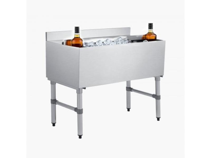Commercial Ice Bin - 100.7 qt. Max Capacity - 36 x 19 x 33 in. Stainless Steel Ice Chest with Sliding Lid & Bottle Holders - NSF Certified