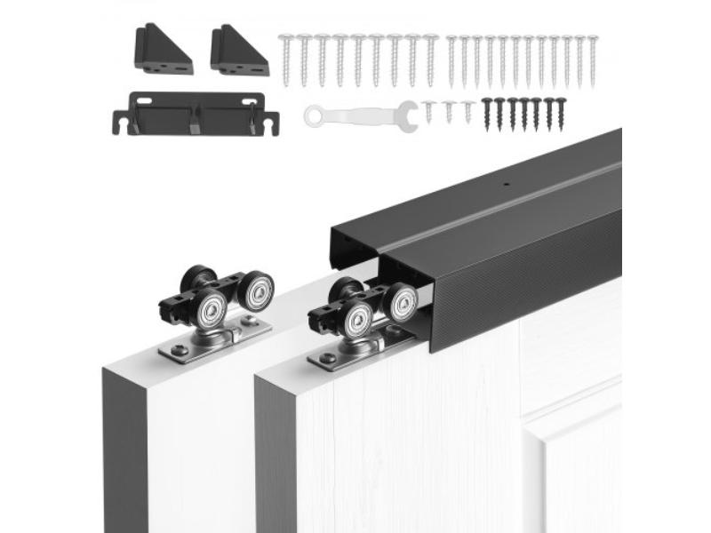 Bypass Sliding Door Hardware Kit - 6 ft. Aluminum Alloy Dual-Track - Smooth & Quiet - Easy to Install for 1 in. to 1.75 in. Thickness - 36 in. Width