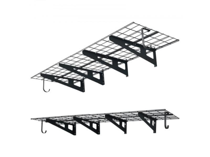 2-Tier Heavy Duty Wall Garage Shelving - 1 x 3 ft. Steel Wall Mounted Unit - 24 x 72 in. Per Shelf - 1000 lbs Capacity, Black - Pack of 8