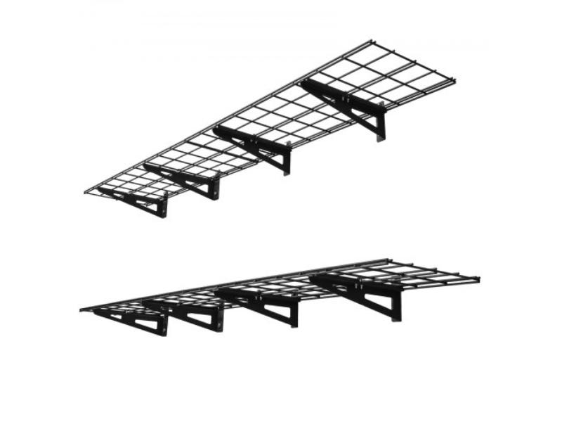 2-Tier Heavy-Duty Wall Garage Shelving - 1 x 3 ft. Steel Wall-Mount Unit - 12 x 72 in. Per Shelf - Floating Storage Rack - Black - Pack of 4