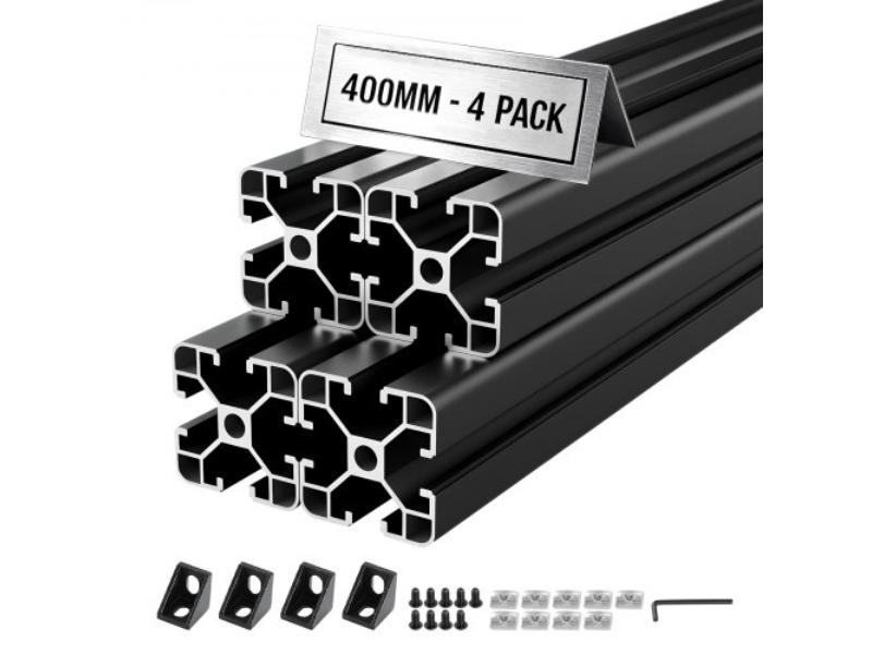 Aluminum Extrusion Profile - 15.75 in. T Slot Anodized Linear Rail - High-Strength for 3D Printer Parts & CNC Workbench, Black - Pack of 4