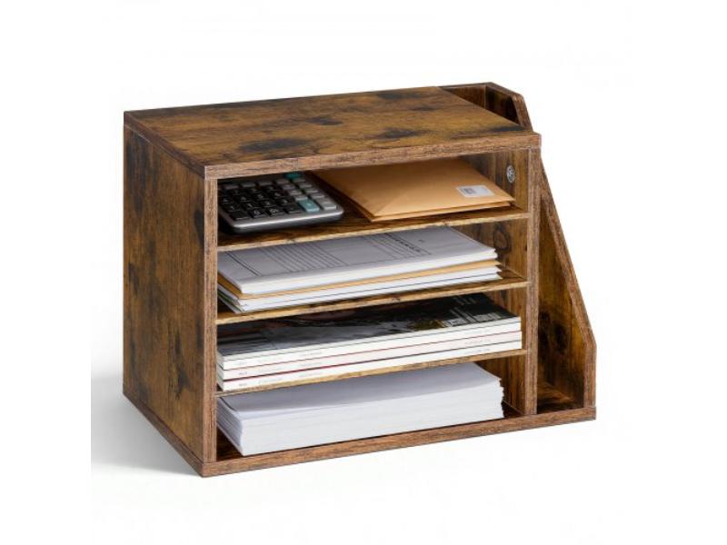 Literature Organizer - 4 Compartments Office Mailbox with Detachable Shelves - Wooden Sorter for File & Document - Countertop Organizer - Brown