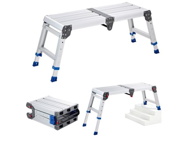 Folding Work Platform - Adjustable Height 14.2-20 in. 500 lbs Capacity Aluminum Step Stool - Heavy Duty Non-Slip Ladder for Home & Professional