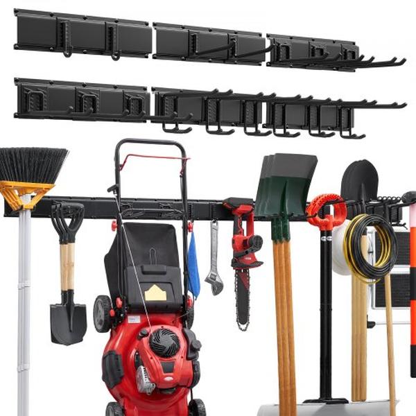 Garage Tool Organizer, 99 in. Wall Mount Garden Tool Rack, 1200 lbs Capacity, Heavy Duty Storage Rack with 6 Rails & 16 Adjustable Hooks