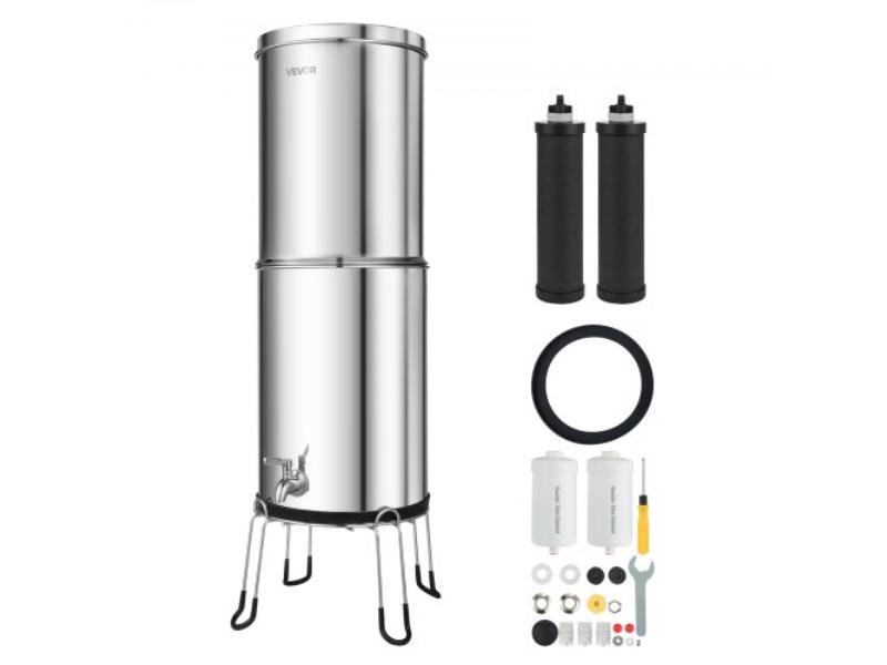 Gravity-fed Water Filter System - 3.25 gal 304 Stainless-Steel Countertop Filtration - Reduces Lead & 99 Percent of Chlorine - Red