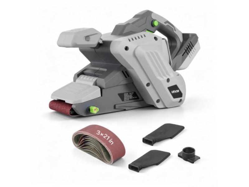 Cordless Belt Sander - 3 x 21 in. for Woodworking - 6 Variable Speeds with Sanding Belts - 2 Dust Bags & Vacuum Adapter - 10 Piece