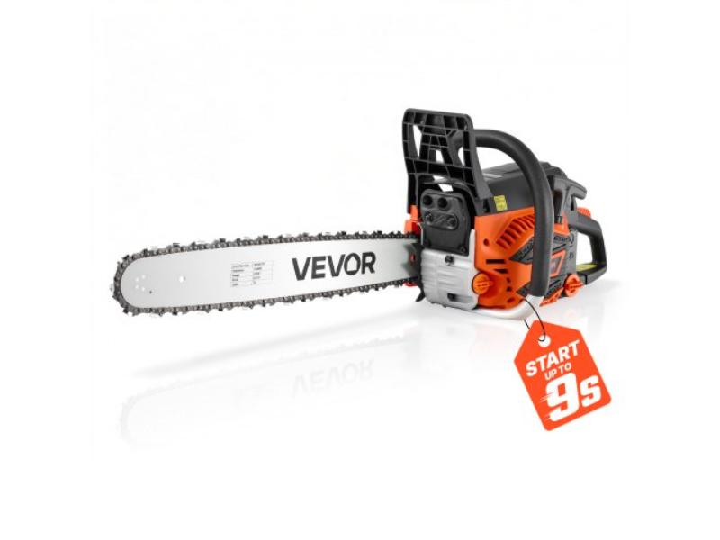 RQLJSKMGKECCQ1KP8001V0 Gas Powered Chainsaw - 20 in. - 58cc 3.22HP 2-Stroke Engine - Throttle-Synced Choke - Non-Slip Handle - Dual Fuel Tanks