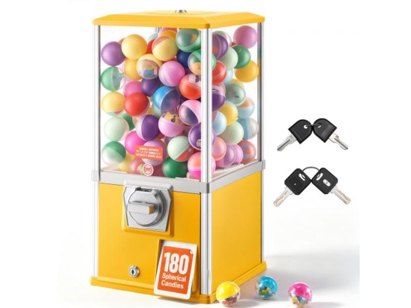 Gumball Machine - 21 in. Height Candy Dispenser - 25-Cent Vending Machine for Malls - Supermarkets & Parks - Holds Up to 180 1.77 in. Candies