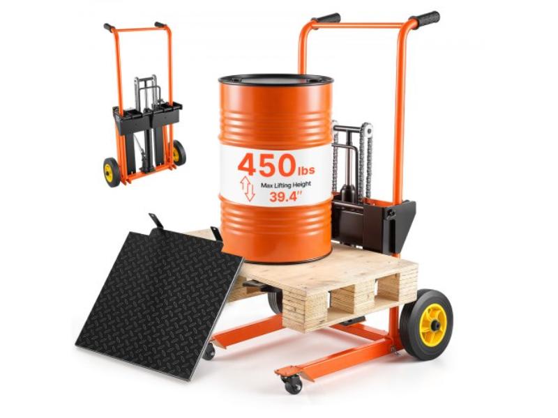 VEVOR Hydraulic Material Lift Winch Stacker, 450 lbs Load Capacity, Pallet Truck Dolly with Fork Lift Table, 39.4 Inches Max Lifting Height,...