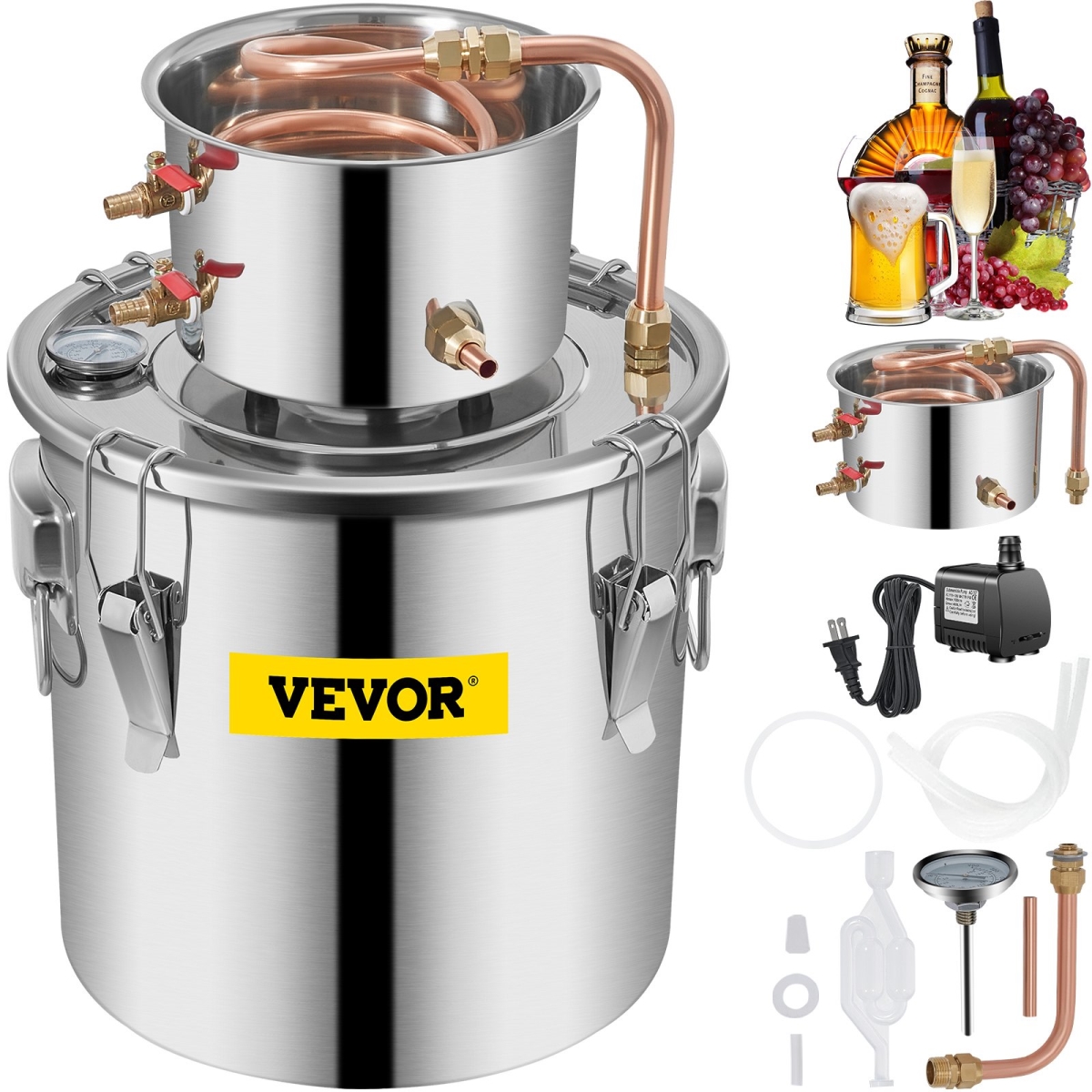 Picture of Vevor ZLSJ3GALDTDB00001V1 3 gal Stainless Steel Water Alcohol Distiller