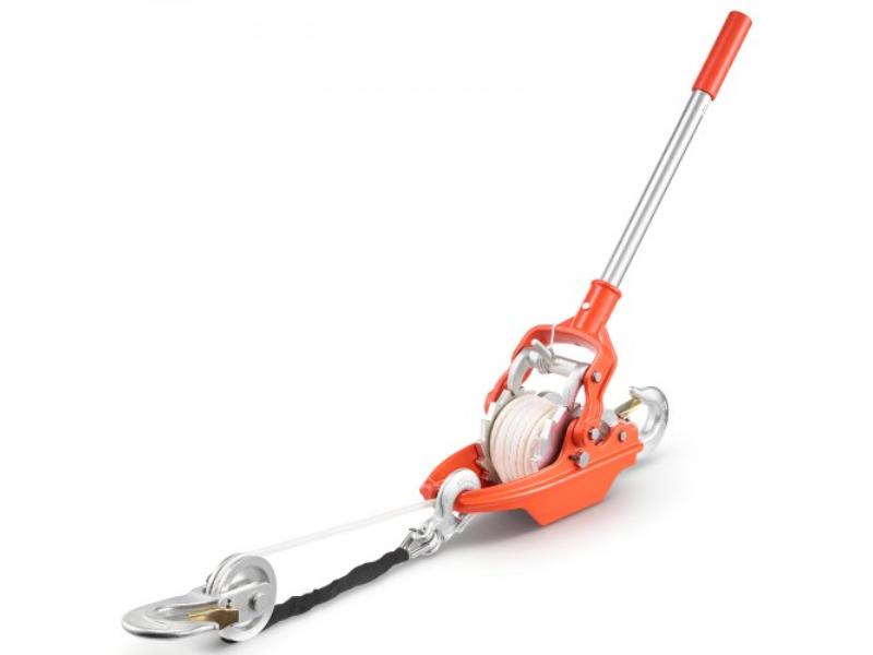 Rope Puller - 6614 lbs Capacity - Heavy Duty Ratchet Tool with 35 ft. of 0.3 in. Rope & 2 Hooks - Winch for Tree Felling - Moving Boats & Recovery