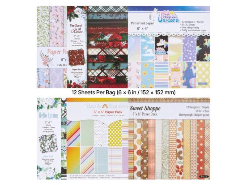 Scrapbook Paper Set - 72 Sheets - 6 x 6 in. Mixed Special Patterned Paper for Die Cutting & Embossing Machine - Vibrant Color - Pack of 72