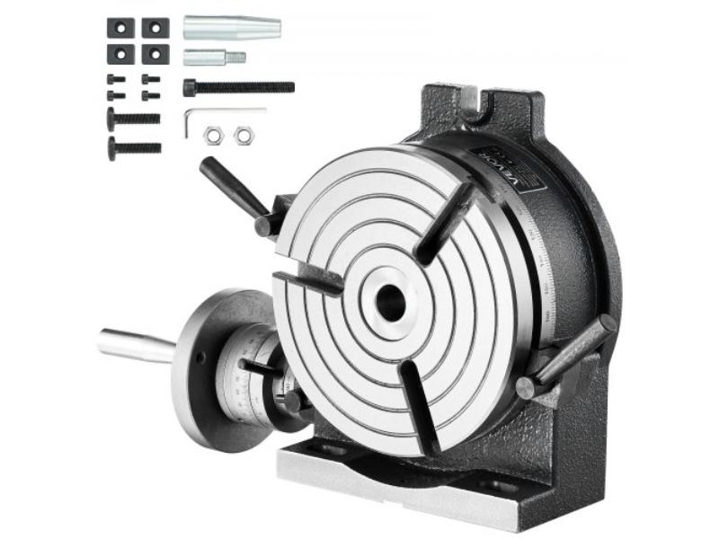 8 in. Precision Horizontal Vertical Rotary Table - T-Slot & Graduated Scale - Worm Gear Adjustment - Cast Iron for Milling Machines & Drill Presses