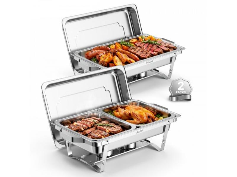 Chafing Dishes Buffet Set - 9 qt. Stainless Steel Chafer - Rectangle Buffet Server & Warmer for Banquet - Party & Wedding - Pack of 2