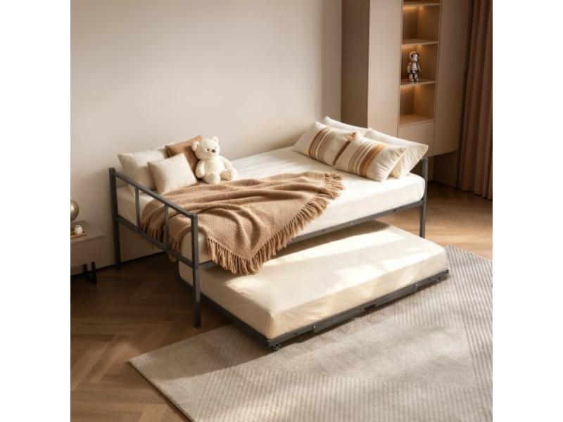 Twin Size Daybed with Pop Up Trundle - Metal Frame Rectangular for Living Room - Bedroom & Guest Room - Space Saving - Heavy-Duty Support - Black