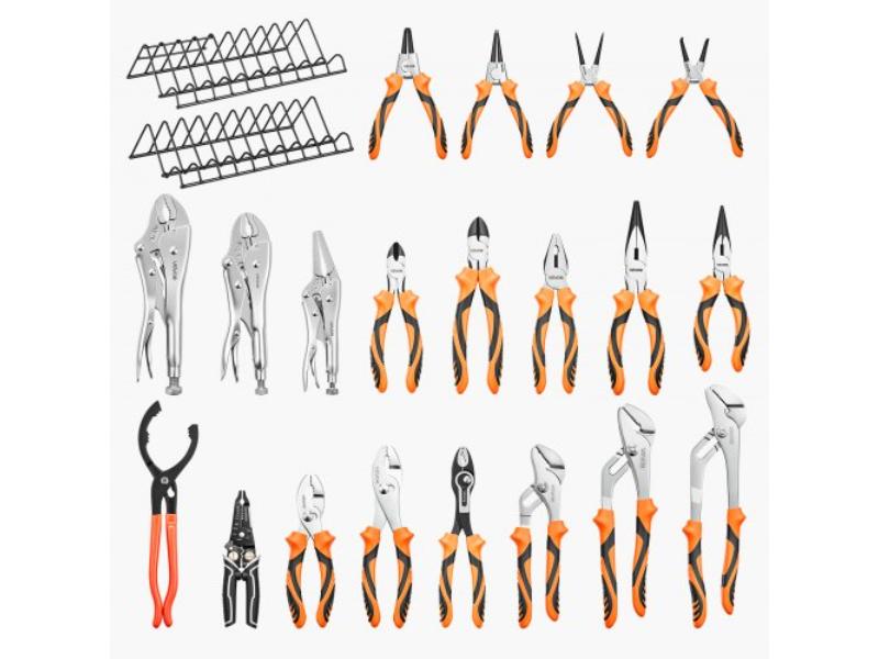 Pliers Set Utility Tools - Polished Carbon Steel - Long Nose - Locking - Diagonal - Groove Joint - Snap Ring - Slip Joint - Pack of 2 - 20 Piece