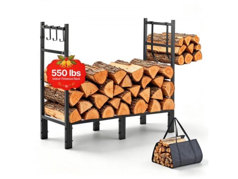 Firewood Rack - 32.68 in. Heavy Duty Indoor Fire Wood Storage Holder for Fireplace - Patio & Deck - 550 lbs Load Capacity - Black