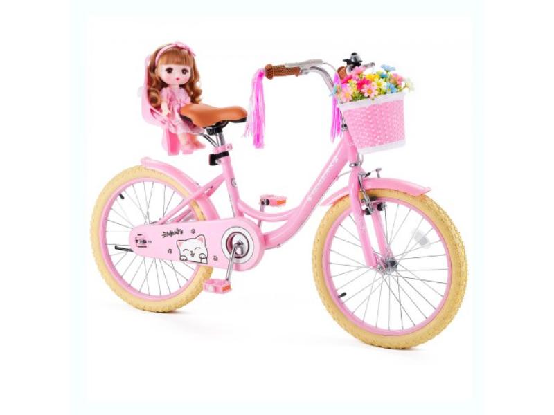 Kids Bike - 20 in. Children Bicycle for Girls Ages 7-13 - Adjustable Seat - Front Brake & Rear Drum Brake - Front Basket - Doll Seat - Pink