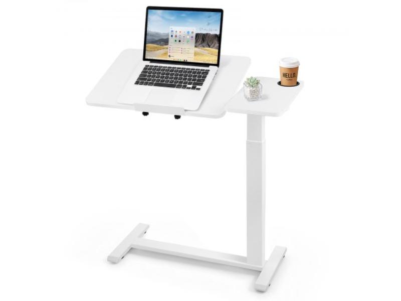Overbed Table - 31.5 x 15.7 in. Mobile Bedside Table with Wheels for Home Office - Bed & Couch - Height Adjustable Rolling Laptop Desk - White