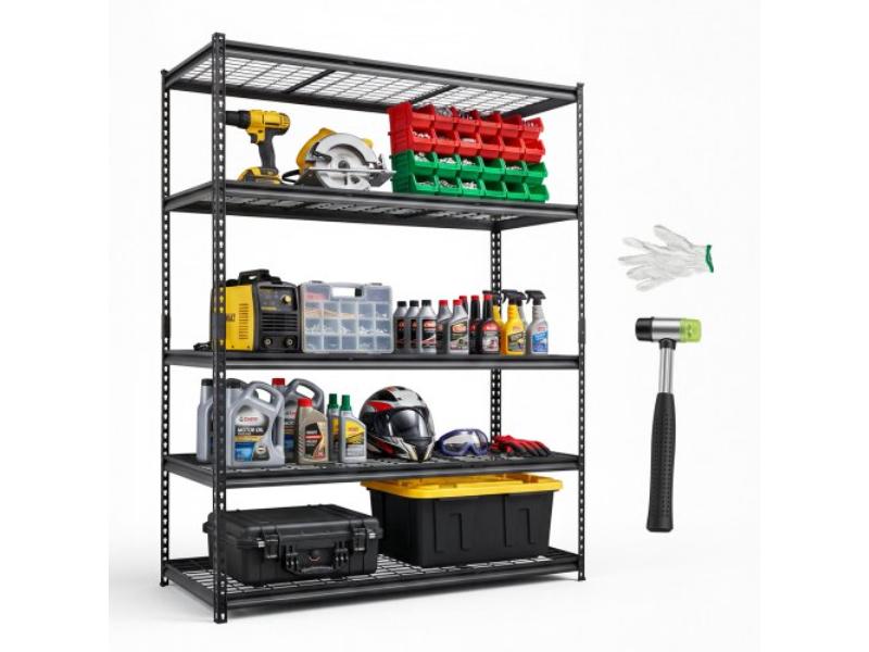Storage Shelves - 5-Tier 3000 lbs Garage Shelving - 60 x 24 x 77 in. for Garage - Basement - Warehouse & Workshop - Heavy-Duty Metal, Black
