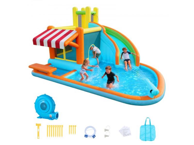 Inflatable Bounce House - 14.9 x 12.8 x 7.8 ft. Water Slide - Bouncer Castle with Tall Slide & Splash Pool for 3 to 4 Kids Ages 3 to 8