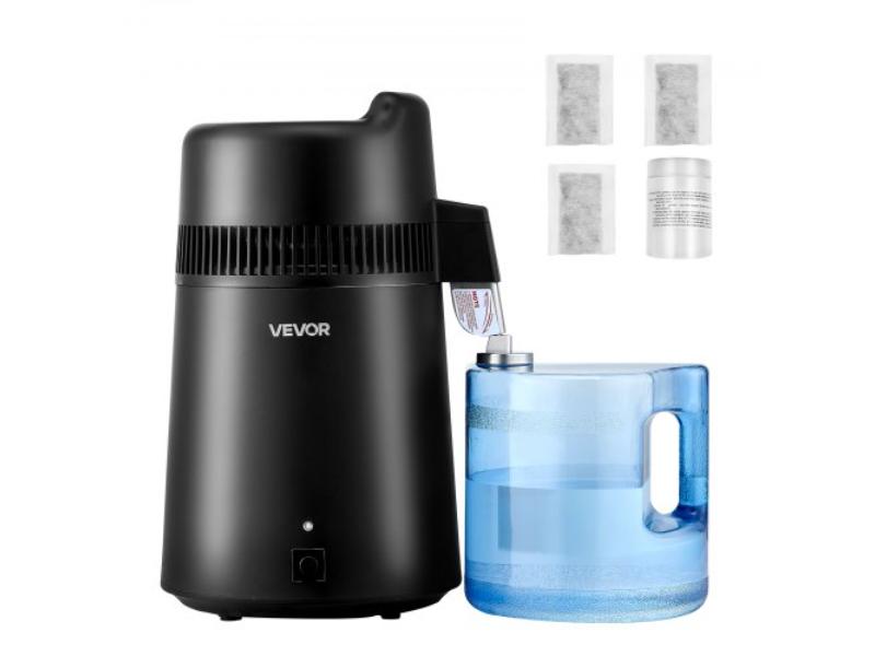 6LZLSJHS6L13DEMXU001V1 Water Distiller - 6L 1.6 gal Pure Water Purifier for Home Countertop - 900W Plastic Maker - Stainless Steel Interior - Black