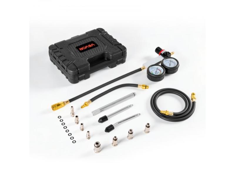 Engine Cylinder Compression Tester Kit - Pressure Gauge Range of 0-100 PSI - Automotive Leak Down Tester Kit with 4 Adapters & 2 Metal Tubes