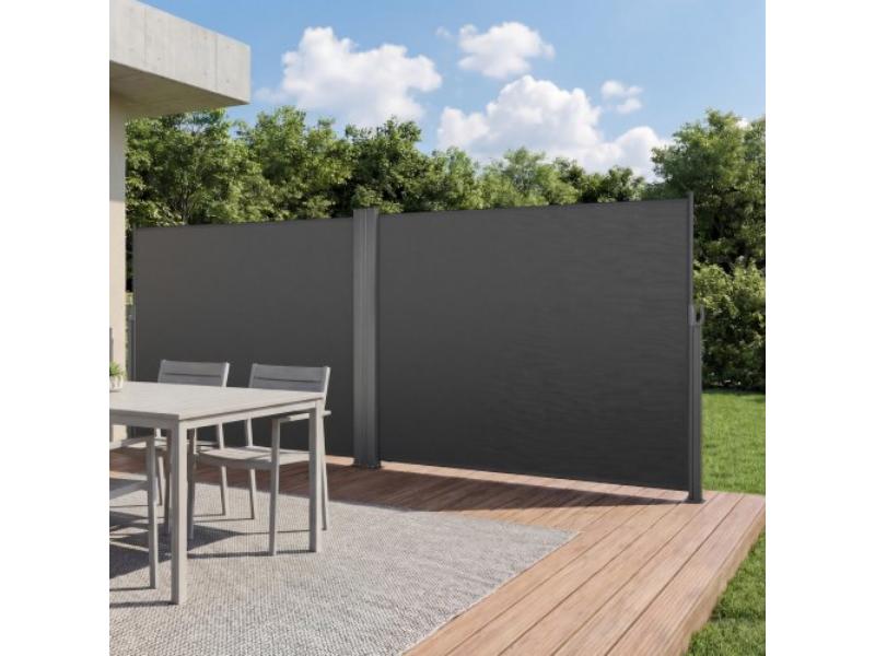 71 x 236 in. Retractable Side Awning with 180 gm2 Polyester Fabric - Waterproof Sunshade for Garden - Balcony - Pools & Deck - Gray